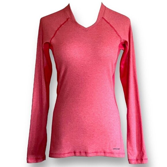 Patagonia Womens Capilene Base Layer Top XS Coral Long Sleeve V-neck Performance - Picture 1 of 8